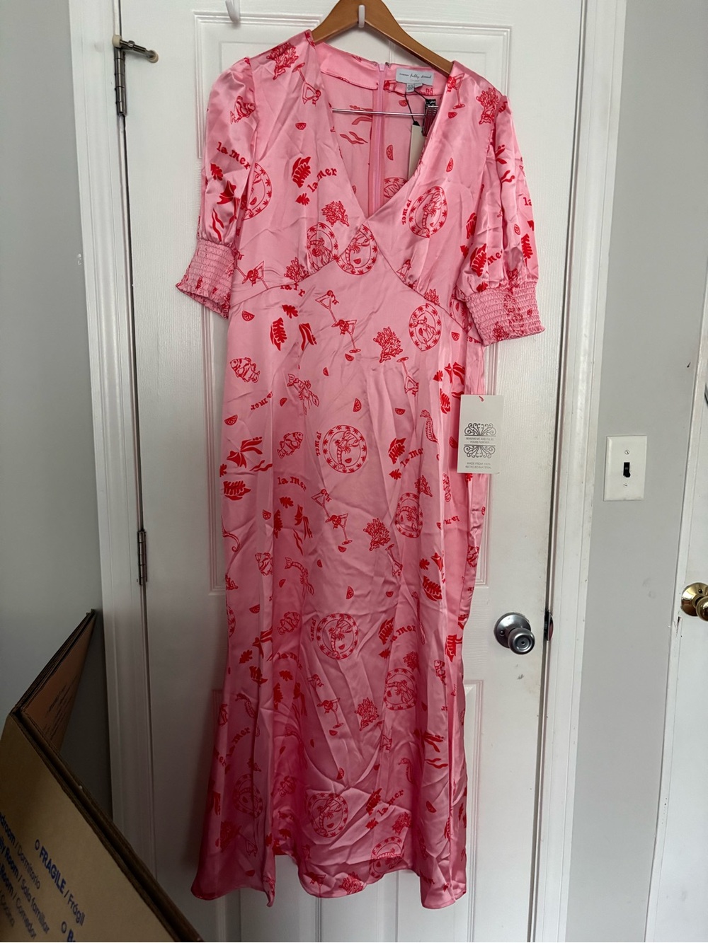 Never Fully Dressed Pink Maxi Dress with Red Print